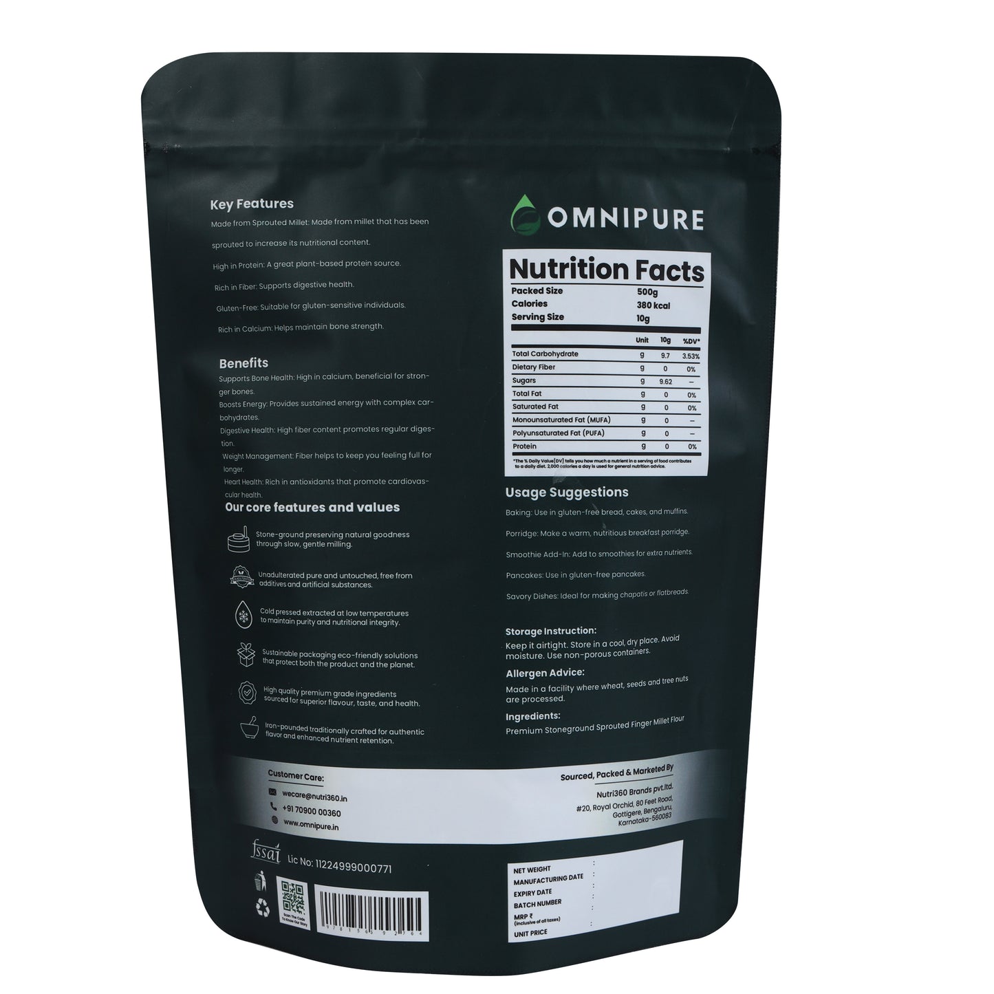 Premium Stoneground Sprouted Finger Millet Flour